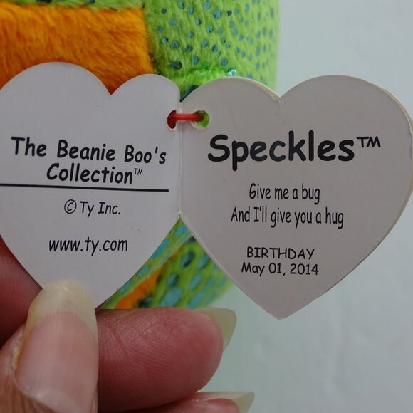 Ty Beanie Babies Boos Speckles Frog 2014 Green Orange Stuffed Animal Plush Toy - Picture 9 of 12